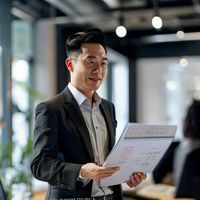 番号大全内容运营总监张浩然，在宽敞明亮的会议室内手持平板讲解内容分类体系，神情专注而热情